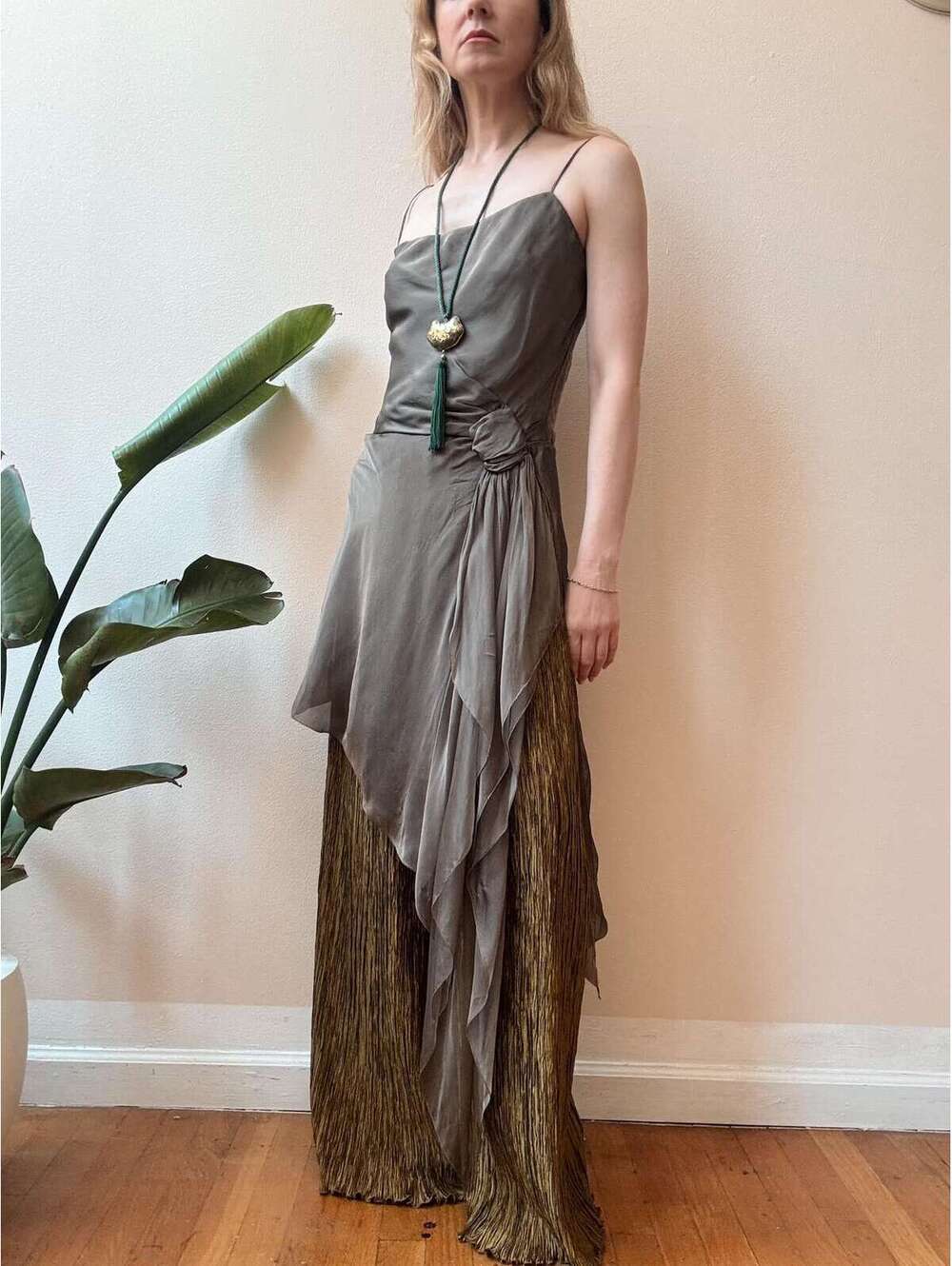 Vintage 1980s Paul Louis Orrier Gray Silk Chiffon Mini Dress Top
